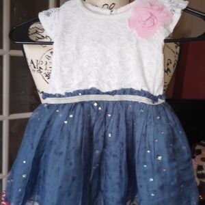 Little Lass White Lace Dress with Pink Accent